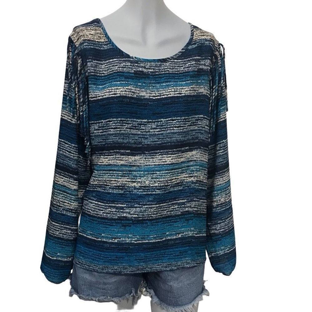 Ariat Blue Long Sleeve Fringe Etta Blouse size large